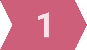 Rosa Pfeilelement mit der Zahl Eins in der Mitte auf einem einfarbigen Hintergrund.