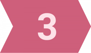 Grafisches Pfeilelement mit der Zahl 3 in rosa Farbe, geeignet für visuelle Darstellungen von Prozessen oder Schritten.