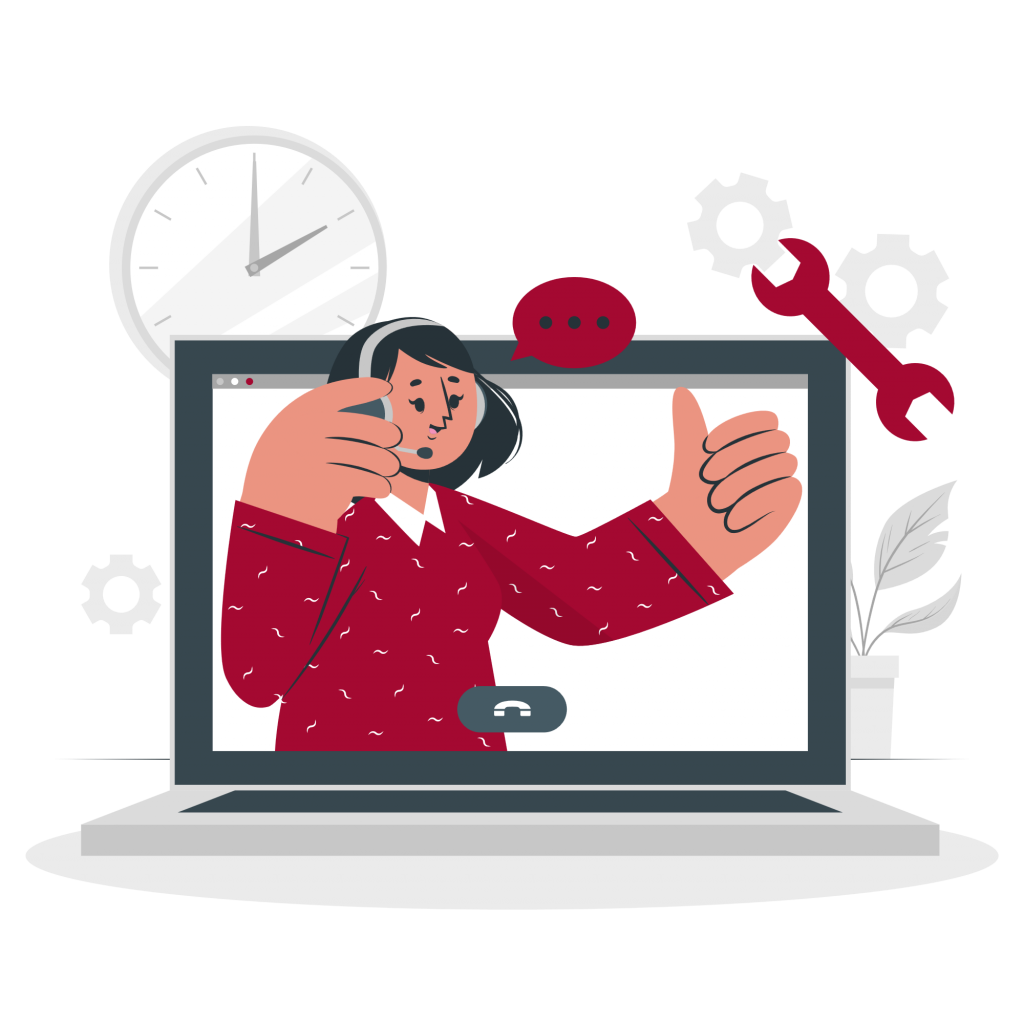 Frau in Videoanruf erscheint auf Laptopbildschirm, zeigt Daumen hoch