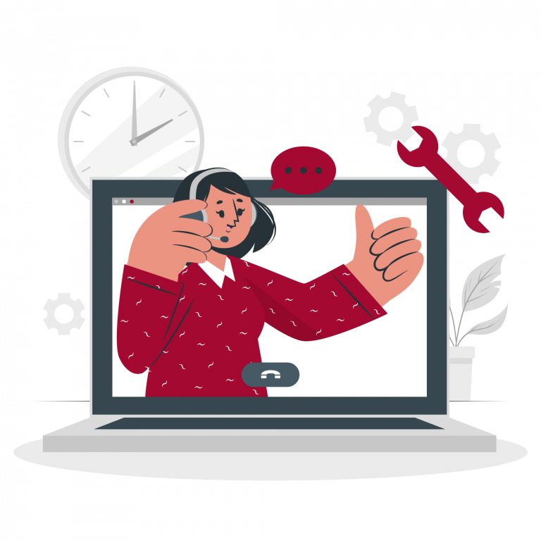 Frau in Videoanruf erscheint auf Laptopbildschirm, zeigt Daumen hoch