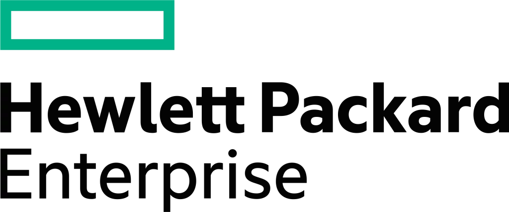 Hewlett Packard Enterprise-Logo: Grüner, rechteckiger Balken über dem schwarzen Schriftzug „Hewlett Packard Enterprise“.