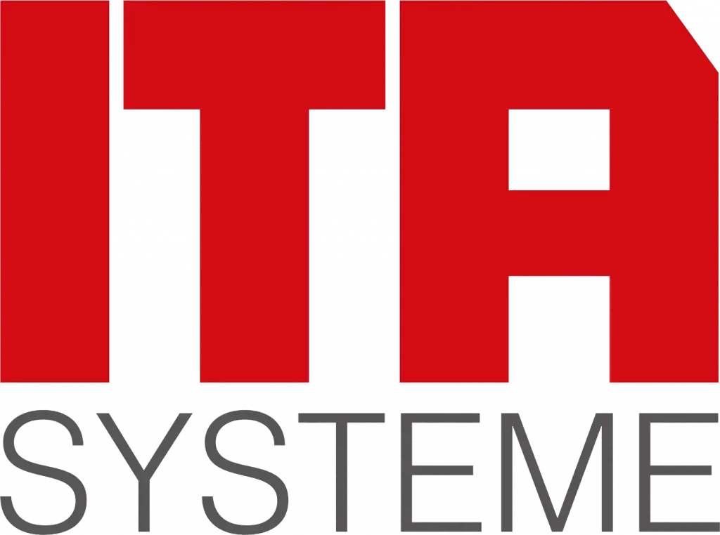 ITA Systeme-Logo: Rote, blockige Großbuchstaben „ITA“ über dem grauen Schriftzug „SYSTEME“.