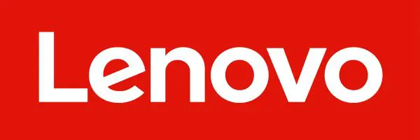 Lenovo-Logo: Weißer Schriftzug „Lenovo“ in Großbuchstaben auf rotem Hintergrund.