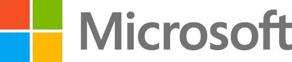 Vierfarbiges Microsoft-Symbol aus vier Quadraten (Blau, Grün, Gelb, Rot) neben dem Schriftzug „Microsoft“ in Grau.