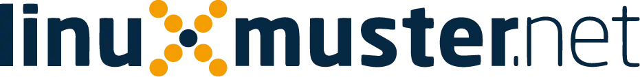 Logo „linuxmuster.net“ in dunklem Blau mit orangenen Punkten, die das „x“ und den Domainpunkt bilden.