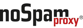 noSpam Proxy-Logo: „noSpam“ in fetter schwarzer Schrift, direkt darunter „proxy“ in roter, leichter Typografie.