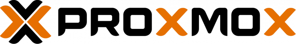 Logo von Proxmox mit schwarzem und orangefarbenem Schriftzug auf weißem Hintergrund.