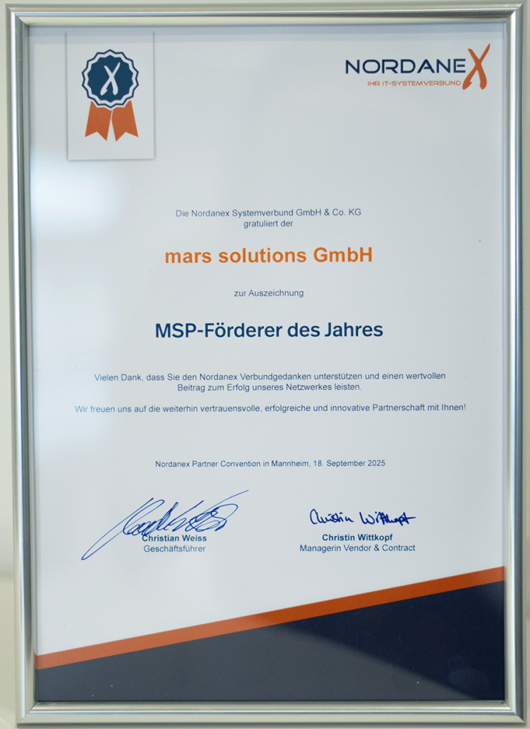 MSP-Förderer des Jahres Urkunde